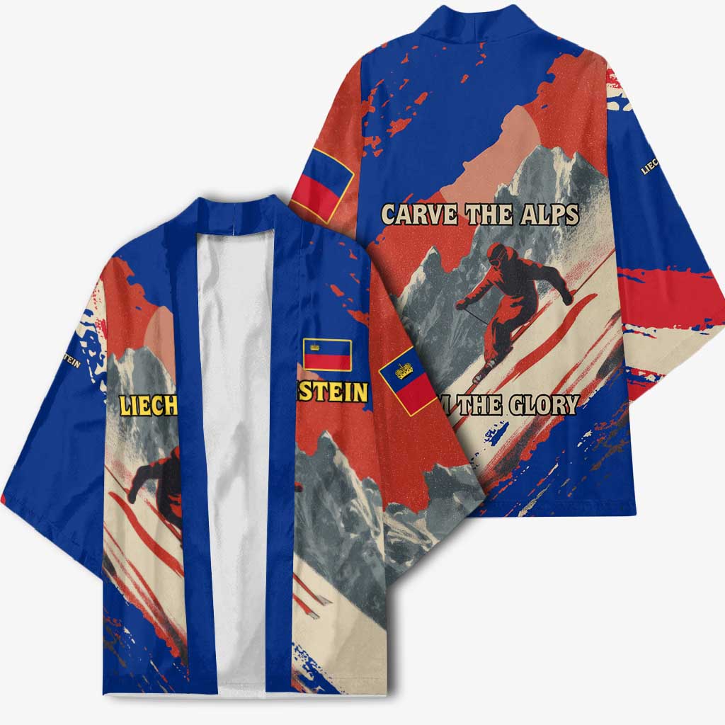 Liechtenstein Kimono with Alpine Skiing Red Blue Design and Mountain Landscape - Wonder Print Shop