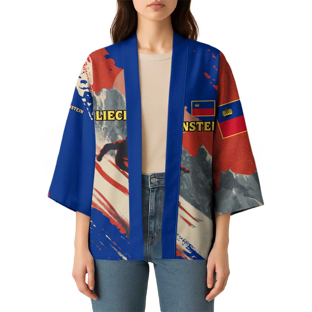 Liechtenstein Kimono with Alpine Skiing Red Blue Design and Mountain Landscape - Wonder Print Shop