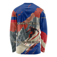 Liechtenstein Long Sleeve Shirt with Alpine Skiing Red Blue Design and Mountain Landscape - Wonder Print Shop