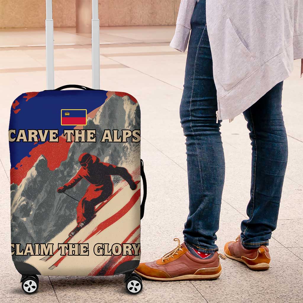 Liechtenstein Luggage Cover with Alpine Skiing Red Blue Design and Mountain Landscape - Wonder Print Shop