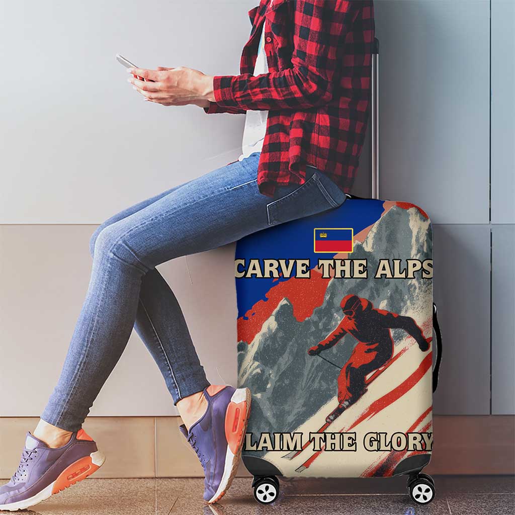 Liechtenstein Luggage Cover with Alpine Skiing Red Blue Design and Mountain Landscape - Wonder Print Shop