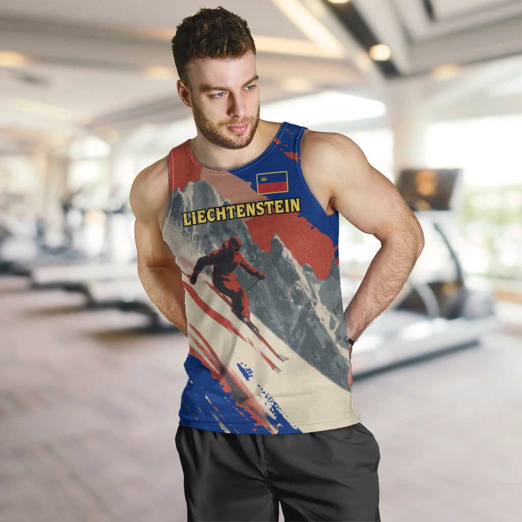 Liechtenstein Men Tank Top with Alpine Skiing Red Blue Design and Mountain Landscape - Wonder Print Shop