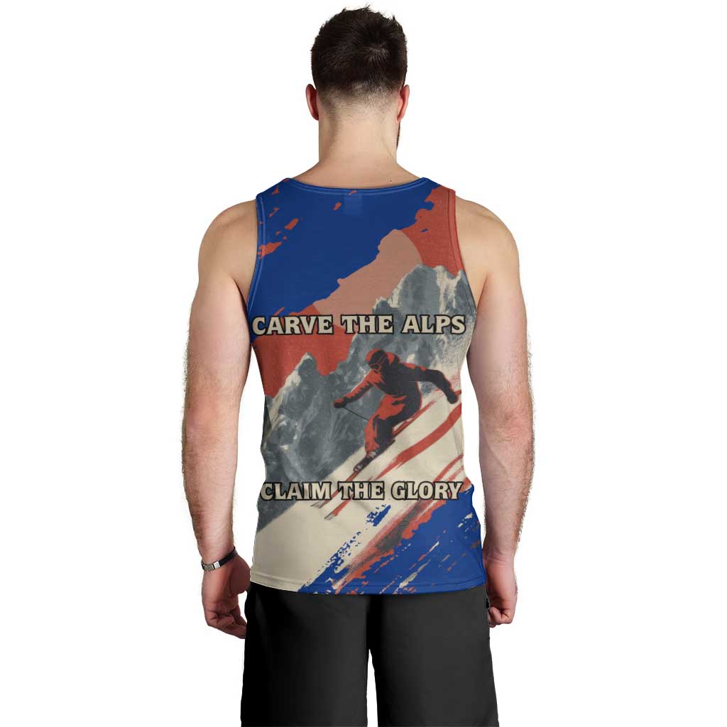 Liechtenstein Men Tank Top with Alpine Skiing Red Blue Design and Mountain Landscape - Wonder Print Shop