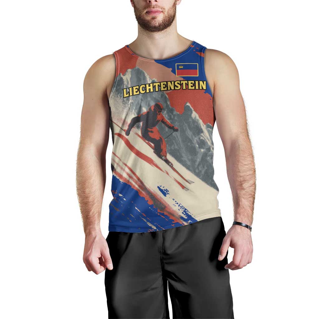 Liechtenstein Men Tank Top with Alpine Skiing Red Blue Design and Mountain Landscape - Wonder Print Shop
