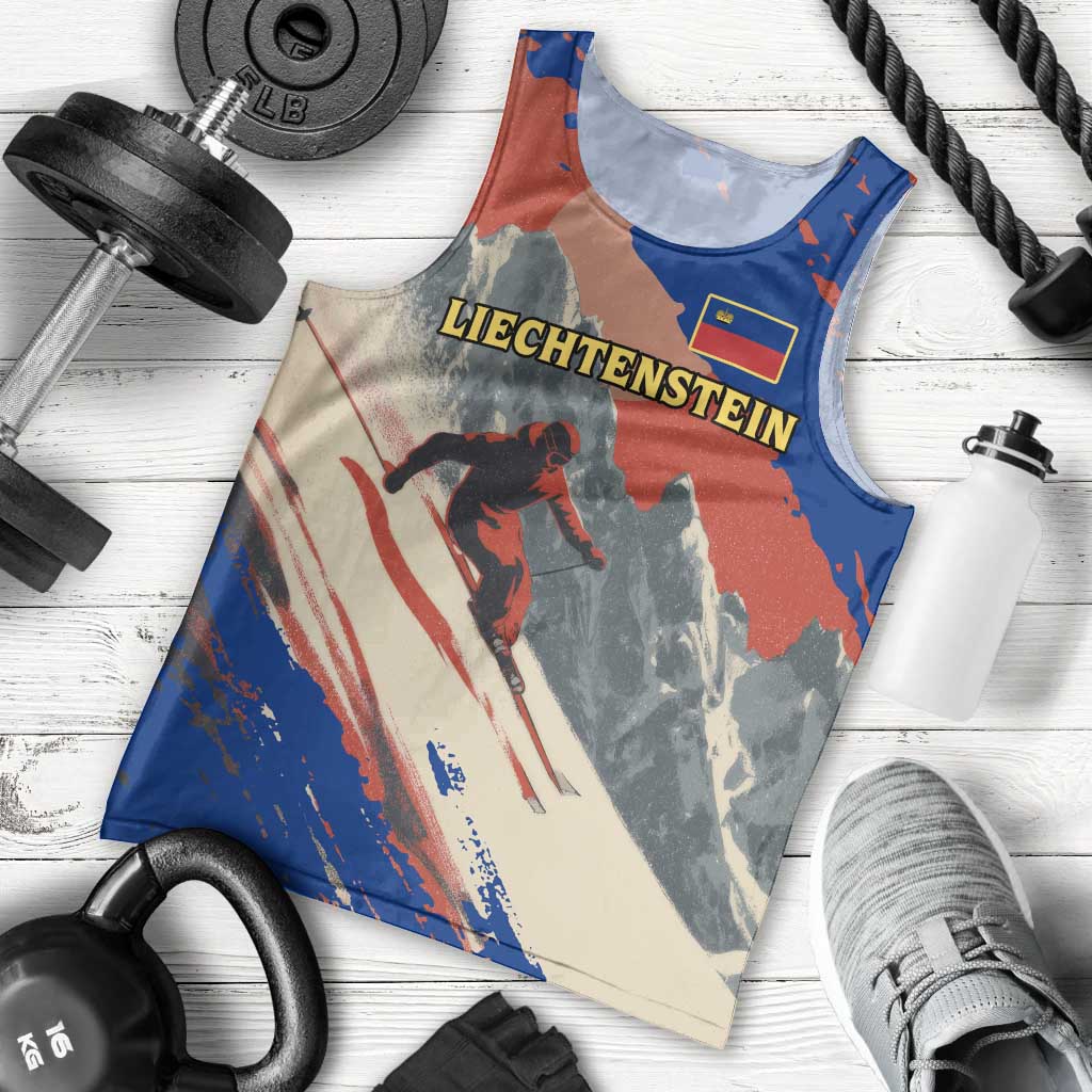 Liechtenstein Men Tank Top with Alpine Skiing Red Blue Design and Mountain Landscape - Wonder Print Shop