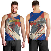 Liechtenstein Men Tank Top with Alpine Skiing Red Blue Design and Mountain Landscape - Wonder Print Shop