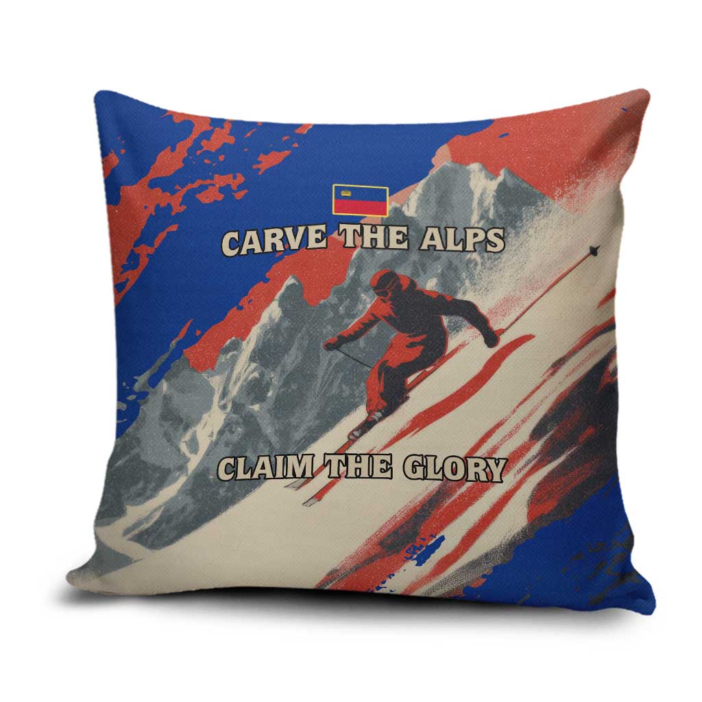 Liechtenstein Pillow Cover with Alpine Skiing Red Blue Design and Mountain Landscape - Wonder Print Shop
