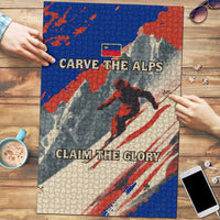 Liechtenstein Puzzle with Alpine Skiing Red Blue Design and Mountain Landscape - Wonder Print Shop