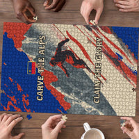 Liechtenstein Puzzle with Alpine Skiing Red Blue Design and Mountain Landscape - Wonder Print Shop