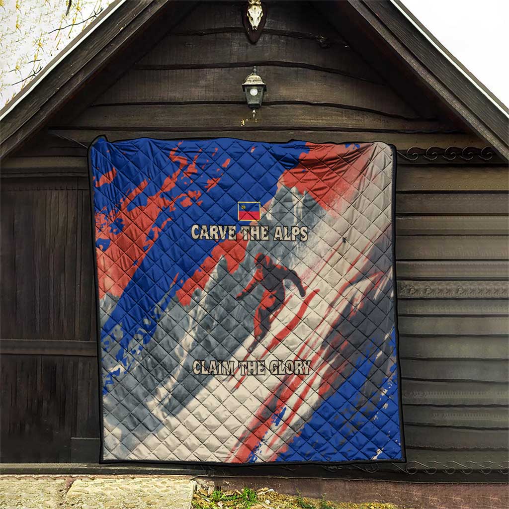 Liechtenstein Quilt with Alpine Skiing Red Blue Design and Mountain Landscape - Wonder Print Shop