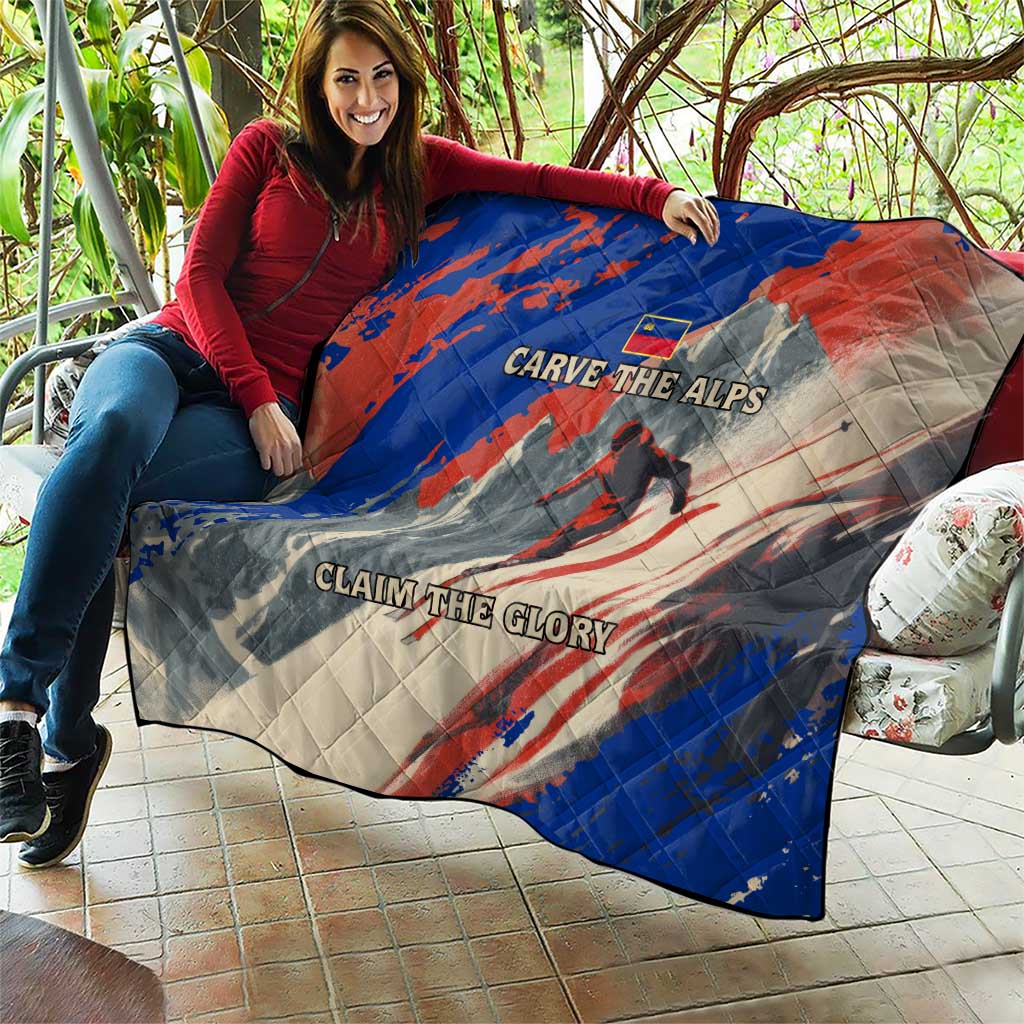 Liechtenstein Quilt with Alpine Skiing Red Blue Design and Mountain Landscape - Wonder Print Shop