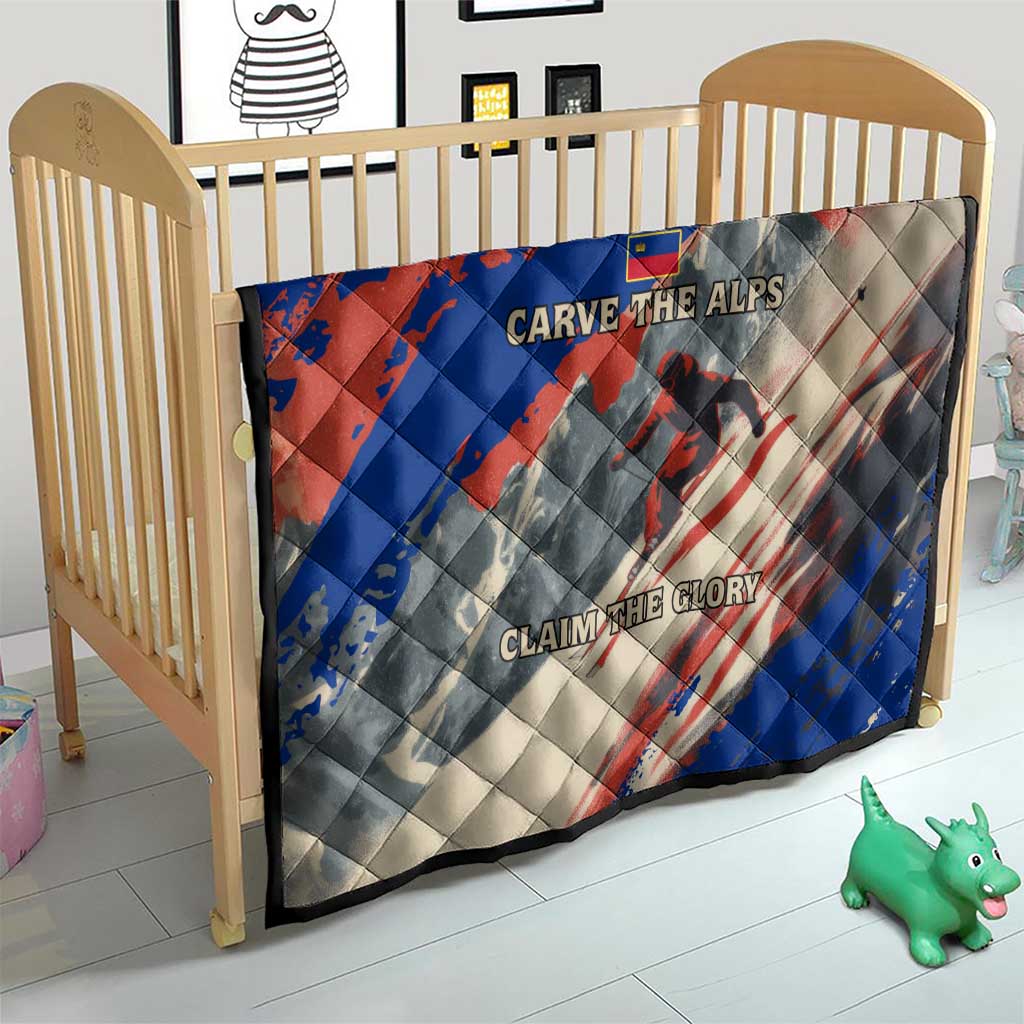 Liechtenstein Quilt with Alpine Skiing Red Blue Design and Mountain Landscape - Wonder Print Shop