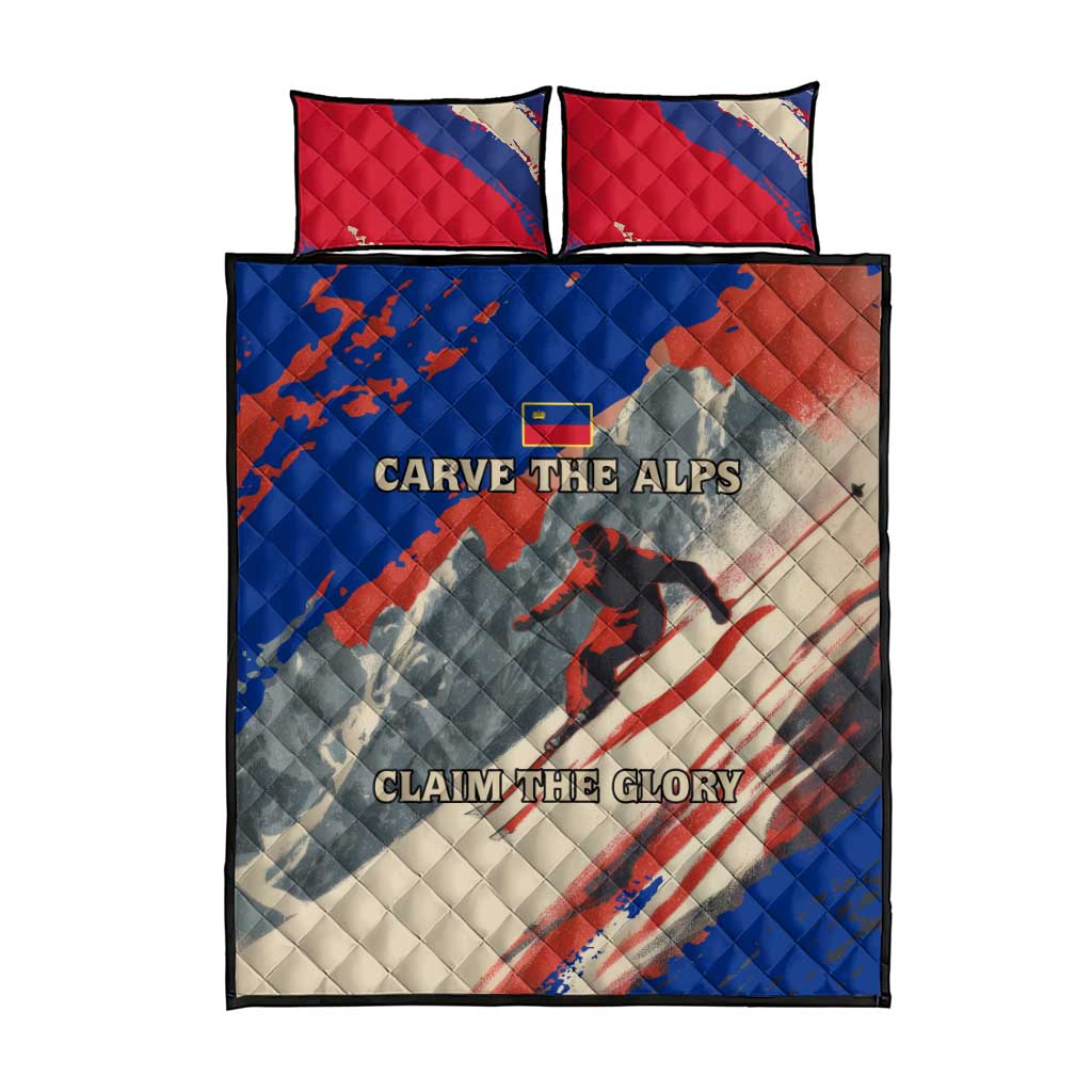 Liechtenstein Quilt Bed Set with Alpine Skiing Red Blue Design and Mountain Landscape - Wonder Print Shop