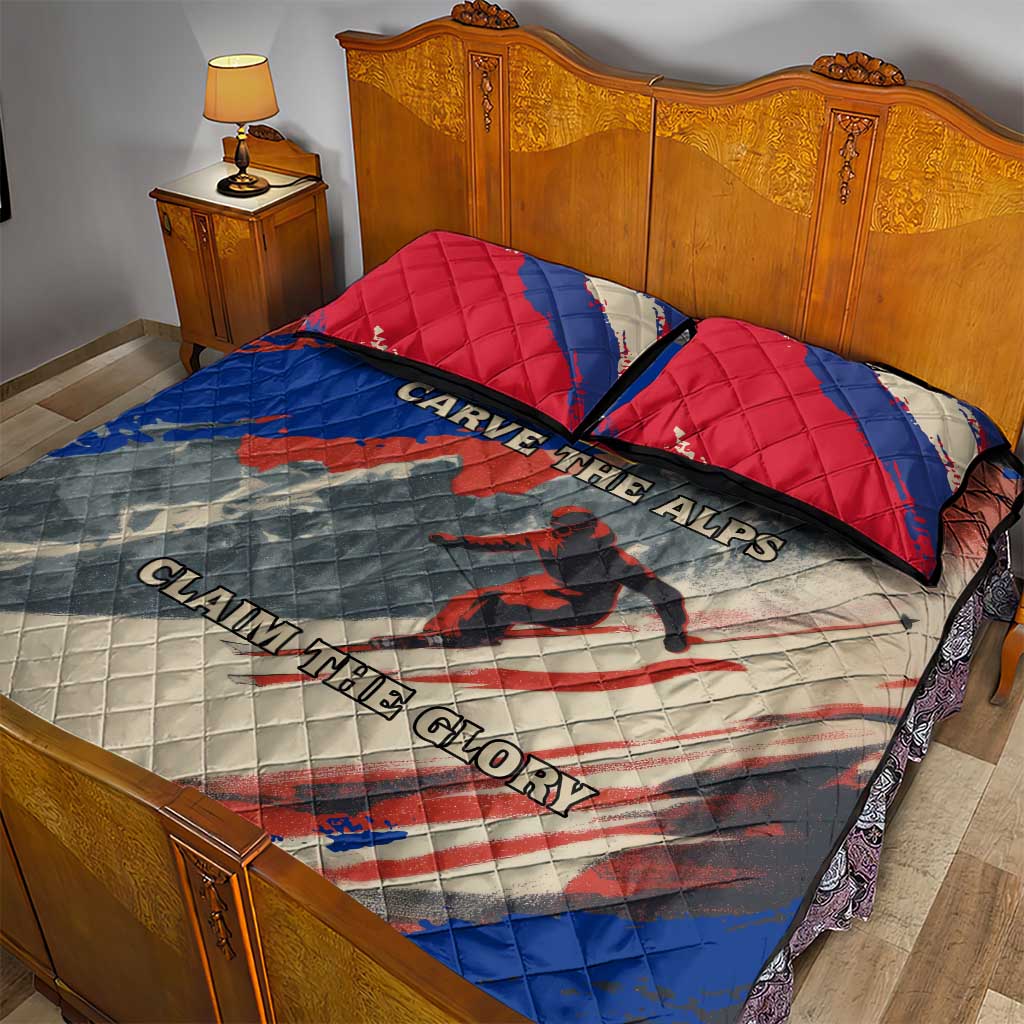 Liechtenstein Quilt Bed Set with Alpine Skiing Red Blue Design and Mountain Landscape - Wonder Print Shop