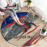 Liechtenstein Round Carpet with Alpine Skiing Red Blue Design and Mountain Landscape - Wonder Print Shop