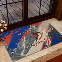 Liechtenstein Rubber Doormat with Alpine Skiing Red Blue Design and Mountain Landscape - Wonder Print Shop