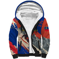 Liechtenstein Sherpa Hoodie with Alpine Skiing Red Blue Design and Mountain Landscape - Wonder Print Shop