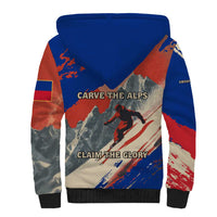 Liechtenstein Sherpa Hoodie with Alpine Skiing Red Blue Design and Mountain Landscape - Wonder Print Shop
