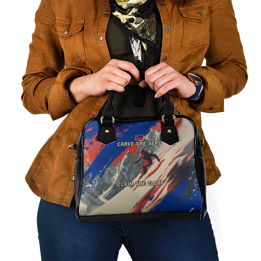 Liechtenstein Shoulder Handbag with Alpine Skiing Red Blue Design and Mountain Landscape - Wonder Print Shop