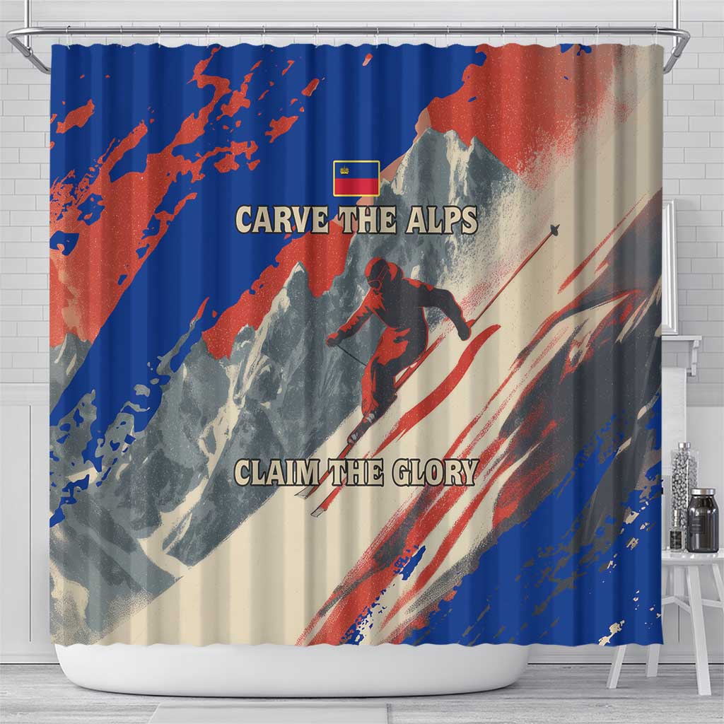 Liechtenstein Shower Curtain with Alpine Skiing Red Blue Design and Mountain Landscape - Wonder Print Shop