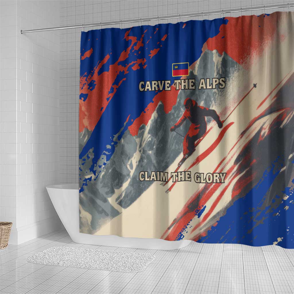 Liechtenstein Shower Curtain with Alpine Skiing Red Blue Design and Mountain Landscape - Wonder Print Shop