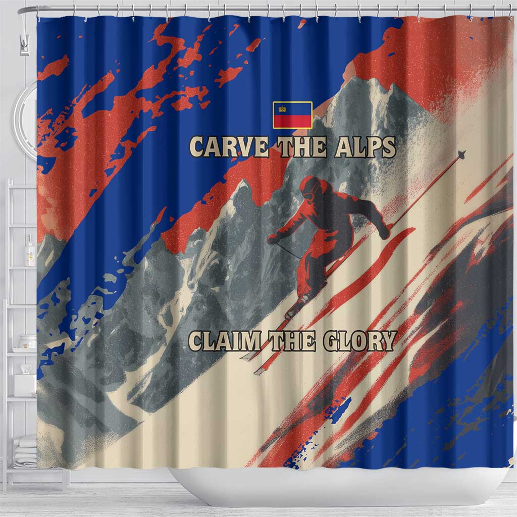 Liechtenstein Shower Curtain with Alpine Skiing Red Blue Design and Mountain Landscape - Wonder Print Shop