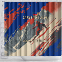 Liechtenstein Shower Curtain with Alpine Skiing Red Blue Design and Mountain Landscape - Wonder Print Shop