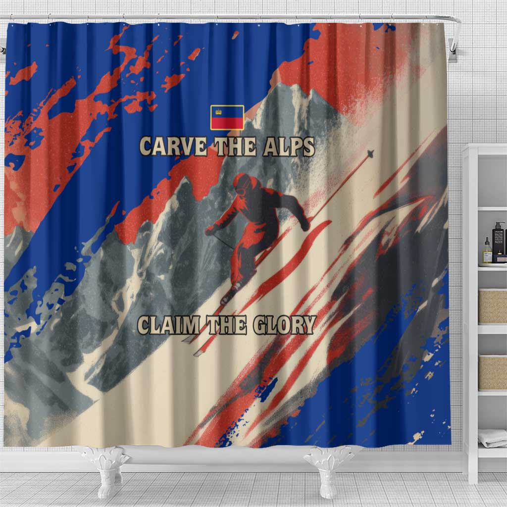 Liechtenstein Shower Curtain with Alpine Skiing Red Blue Design and Mountain Landscape - Wonder Print Shop