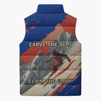 Liechtenstein Sleeveless Puffer Jacket with Alpine Skiing Red Blue Design and Mountain Landscape - Wonder Print Shop