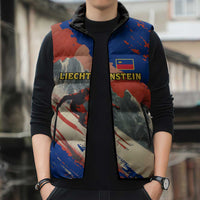Liechtenstein Sleeveless Puffer Jacket with Alpine Skiing Red Blue Design and Mountain Landscape - Wonder Print Shop