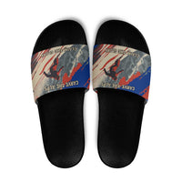Liechtenstein Slide Sandals with Alpine Skiing Red Blue Design and Mountain Landscape - Wonder Print Shop