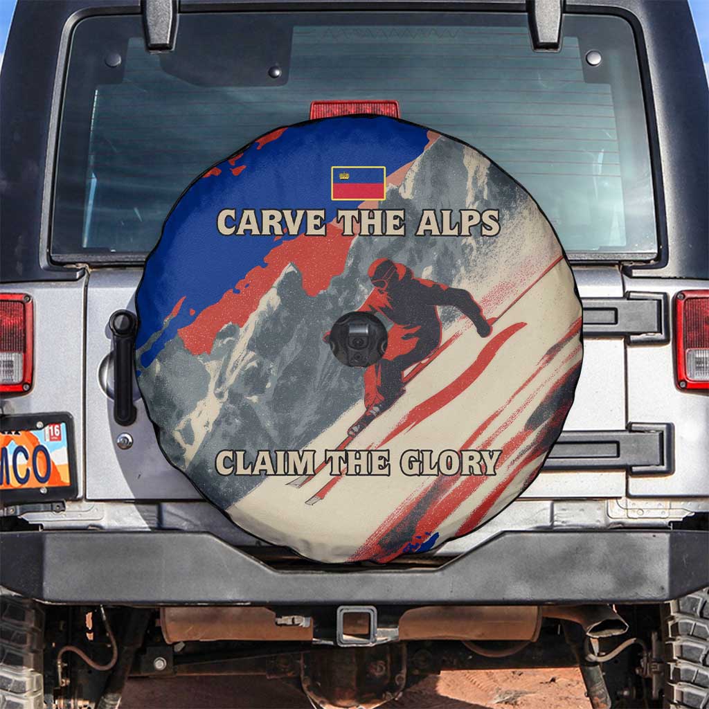 Liechtenstein Spare Tire Cover with Alpine Skiing Red Blue Design and Mountain Landscape - Wonder Print Shop