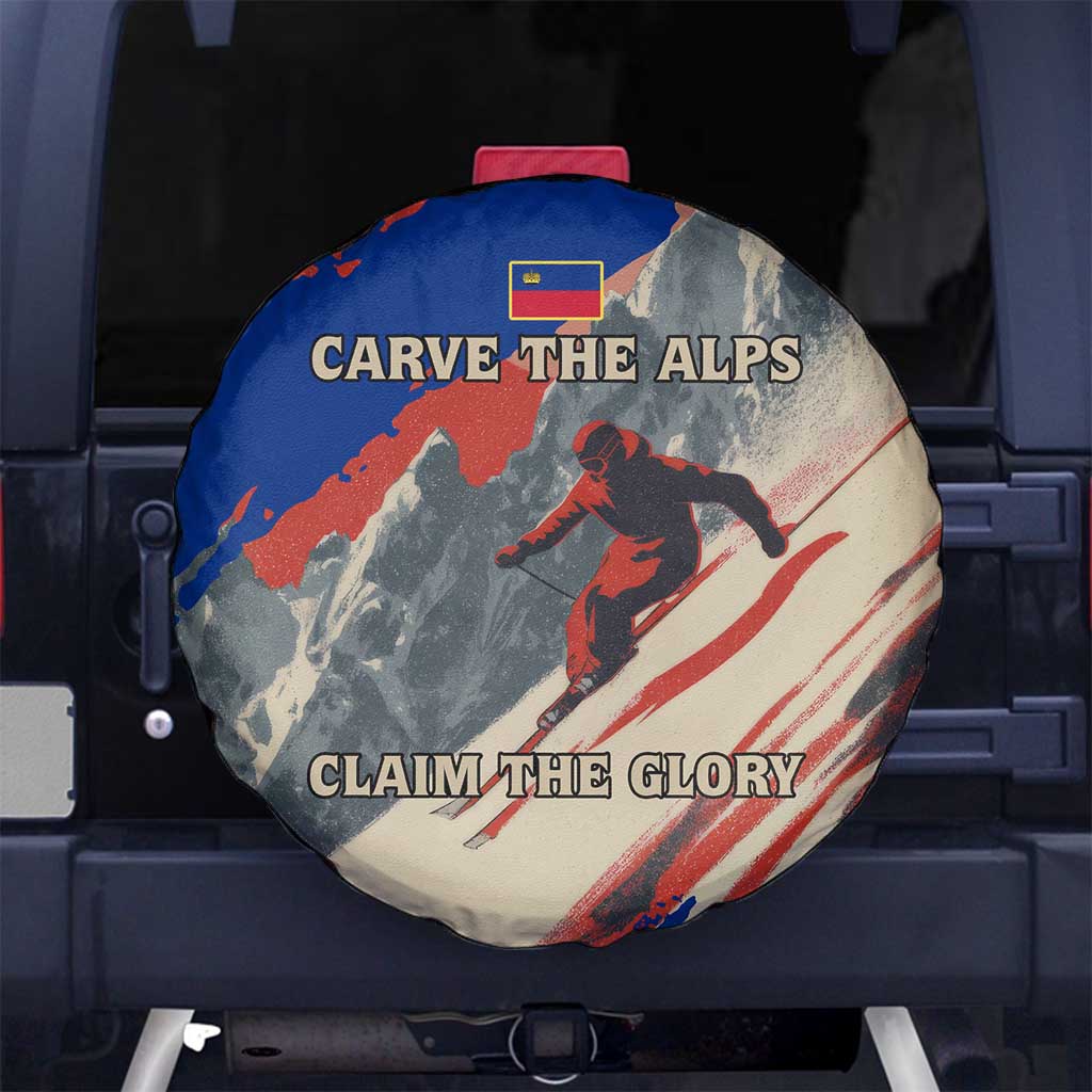 Liechtenstein Spare Tire Cover with Alpine Skiing Red Blue Design and Mountain Landscape - Wonder Print Shop