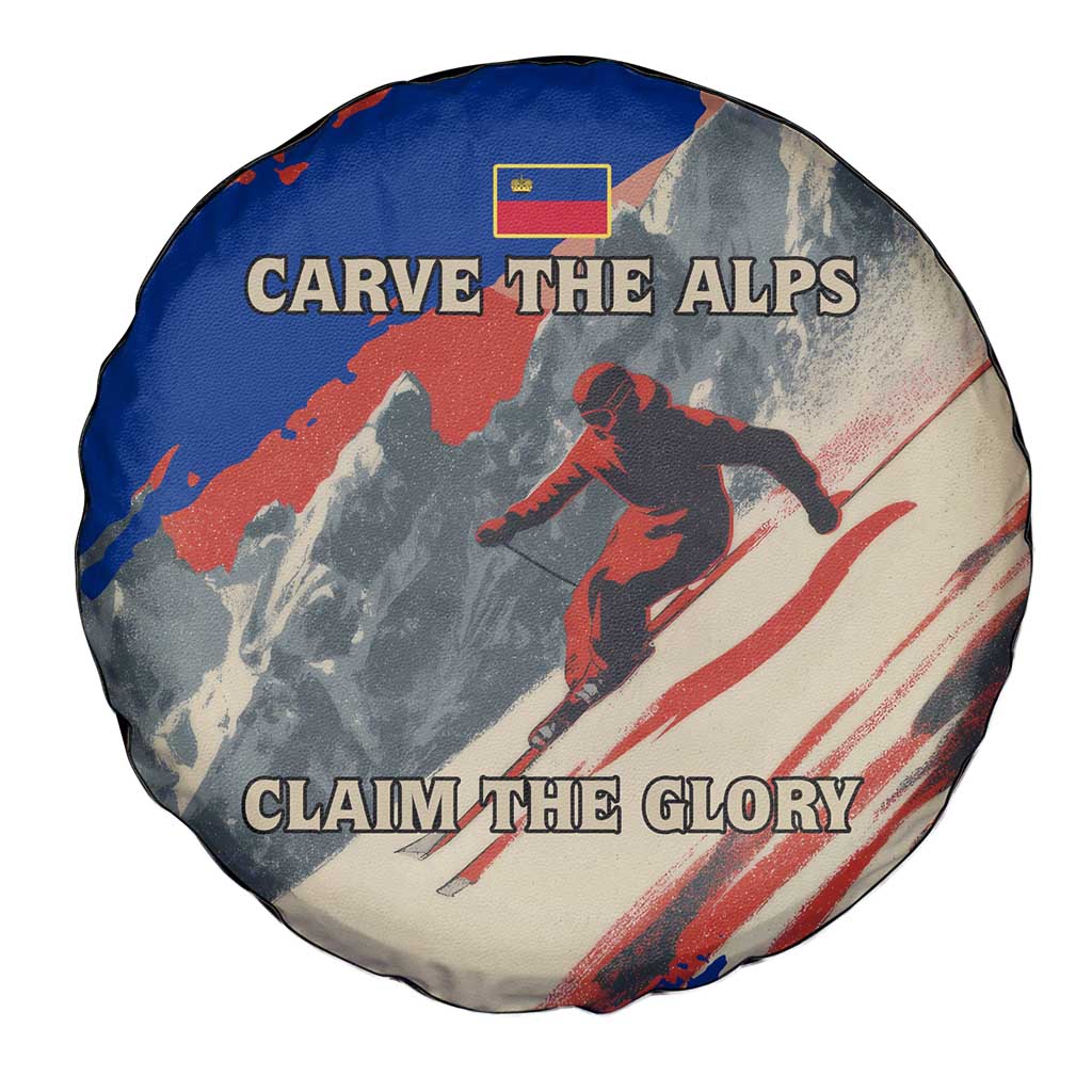 Liechtenstein Spare Tire Cover with Alpine Skiing Red Blue Design and Mountain Landscape - Wonder Print Shop