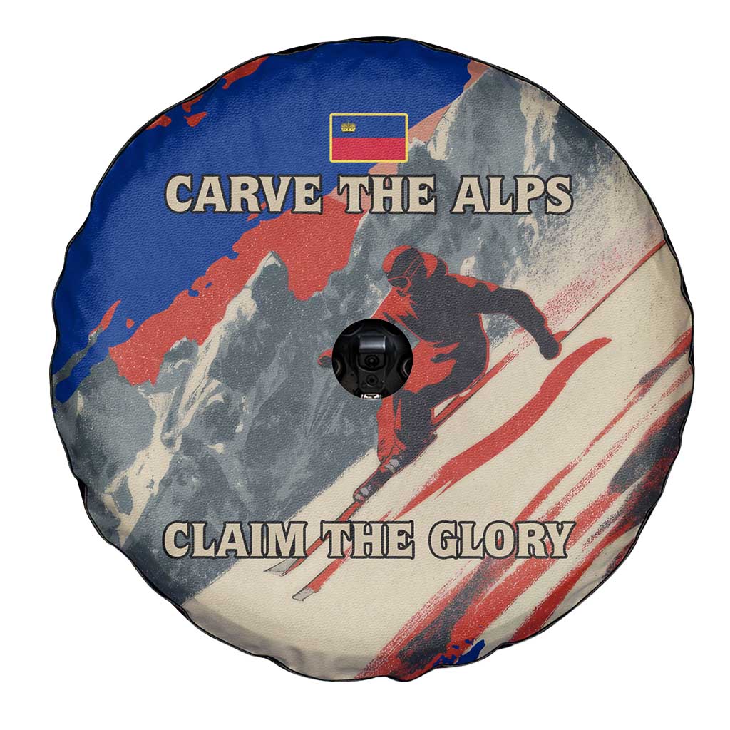Liechtenstein Spare Tire Cover with Alpine Skiing Red Blue Design and Mountain Landscape - Wonder Print Shop