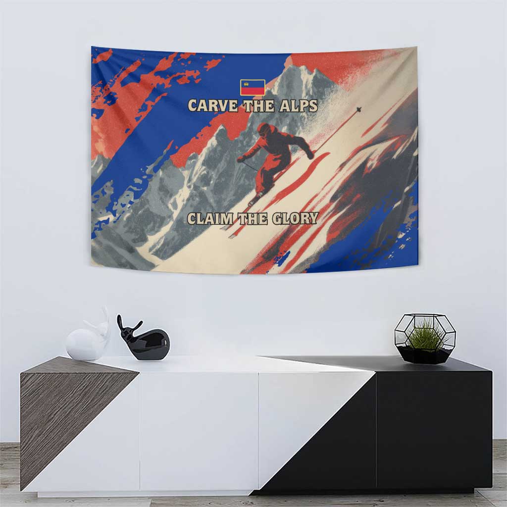 Liechtenstein Tapestry with Alpine Skiing Red Blue Design and Mountain Landscape - Wonder Print Shop