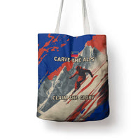 Liechtenstein Tote Bag with Alpine Skiing Red Blue Design and Mountain Landscape - Wonder Print Shop