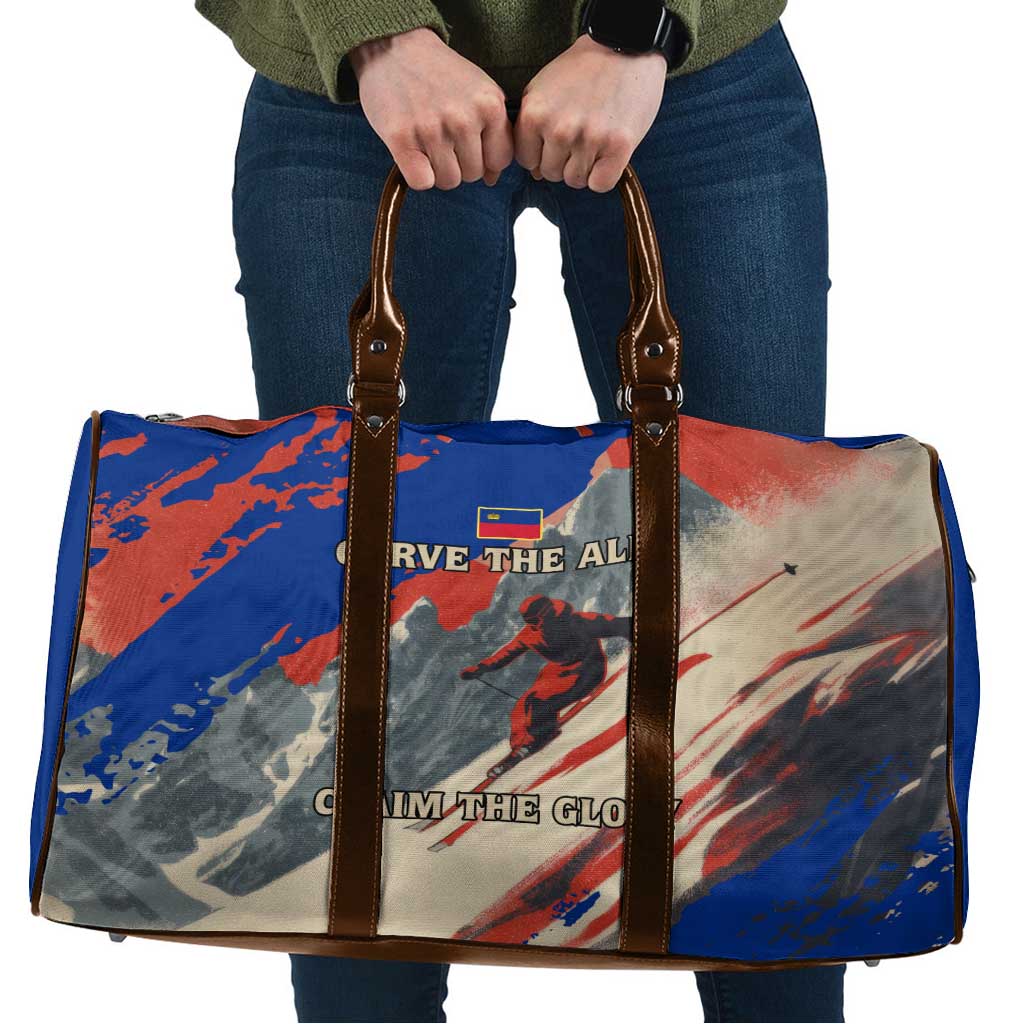 Liechtenstein Travel Bag with Alpine Skiing Red Blue Design and Mountain Landscape - Wonder Print Shop