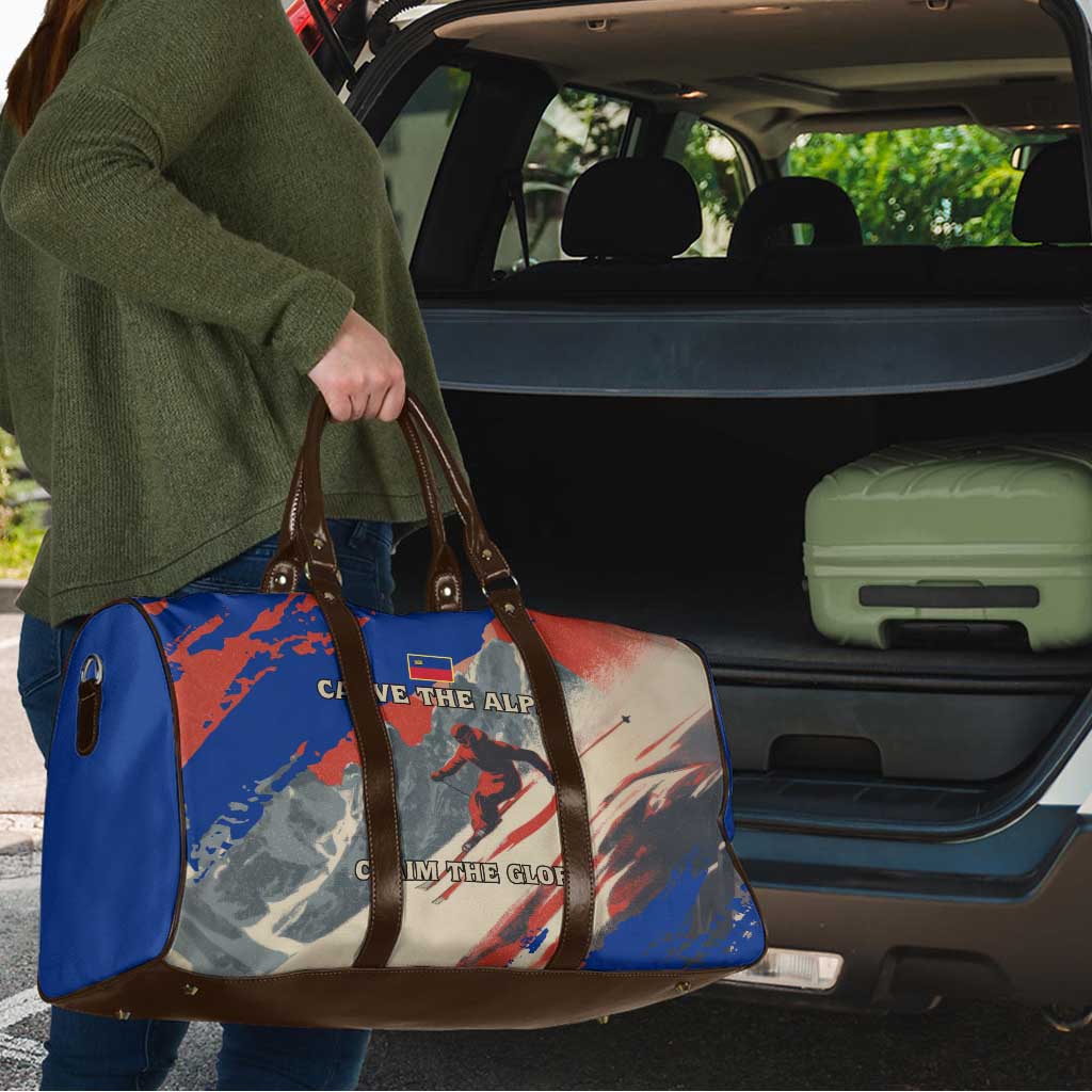 Liechtenstein Travel Bag with Alpine Skiing Red Blue Design and Mountain Landscape - Wonder Print Shop