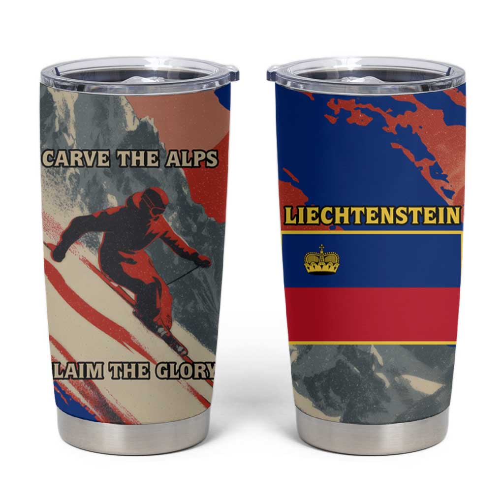 Liechtenstein Tumbler Cup with Alpine Skiing Red Blue Design and Mountain Landscape - Wonder Print Shop