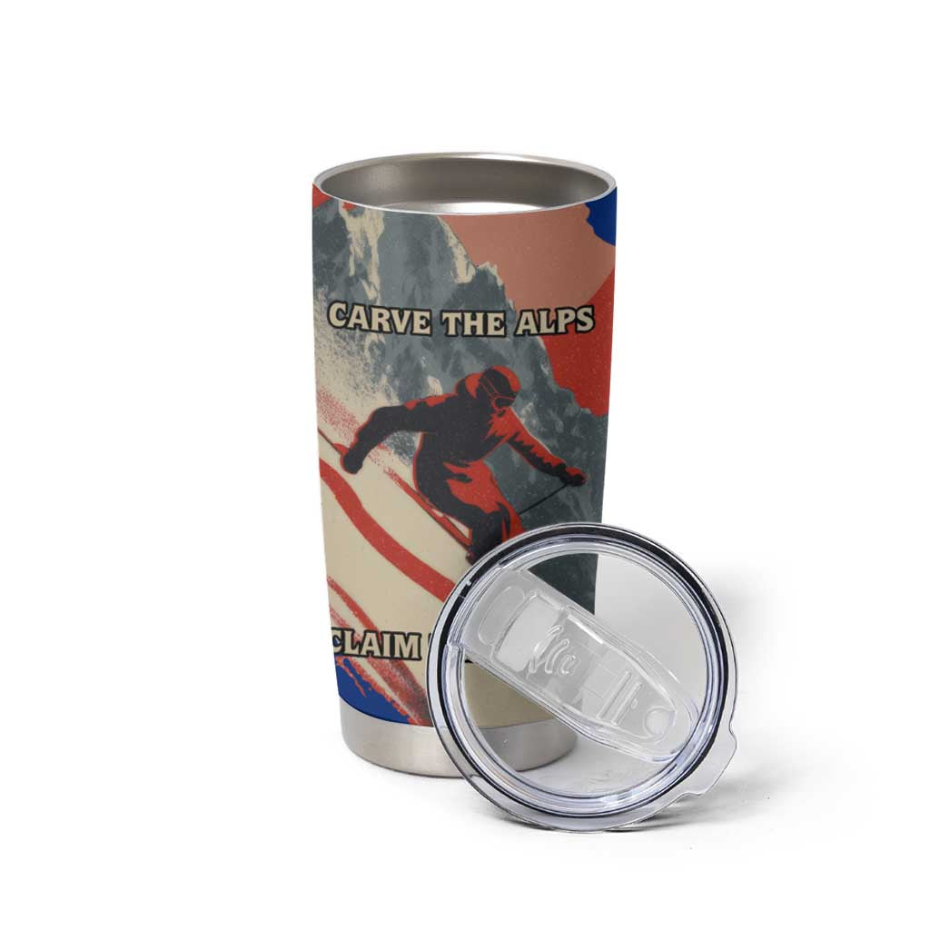 Liechtenstein Tumbler Cup with Alpine Skiing Red Blue Design and Mountain Landscape - Wonder Print Shop