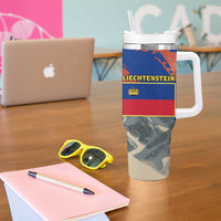 Liechtenstein Tumbler With Handle with Alpine Skiing Red Blue Design and Mountain Landscape - Wonder Print Shop
