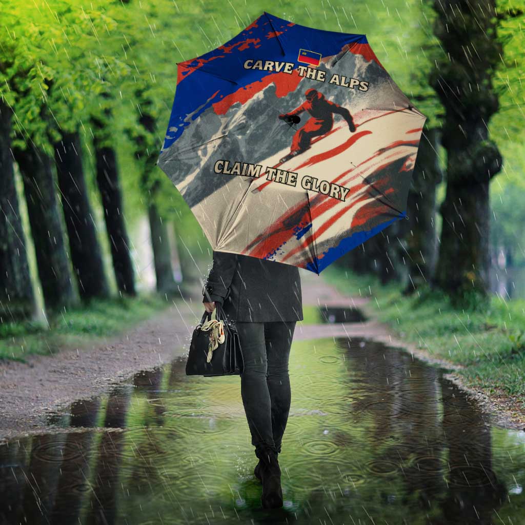 Liechtenstein Umbrella with Alpine Skiing Red Blue Design and Mountain Landscape - Wonder Print Shop