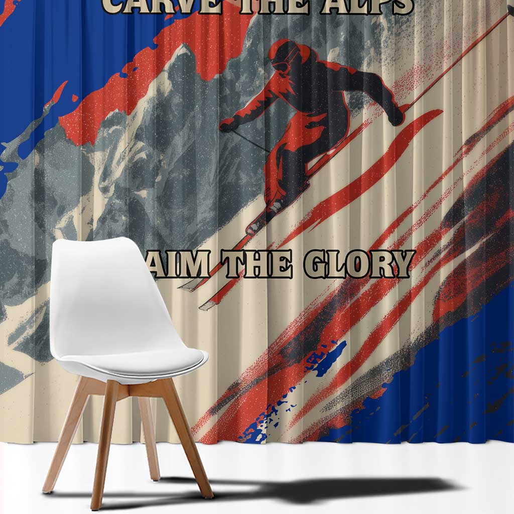 Liechtenstein Window Curtain with Alpine Skiing Red Blue Design and Mountain Landscape - Wonder Print Shop