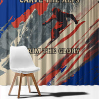 Liechtenstein Window Curtain with Alpine Skiing Red Blue Design and Mountain Landscape - Wonder Print Shop