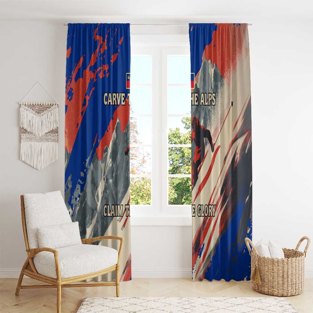 Liechtenstein Window Curtain with Alpine Skiing Red Blue Design and Mountain Landscape - Wonder Print Shop