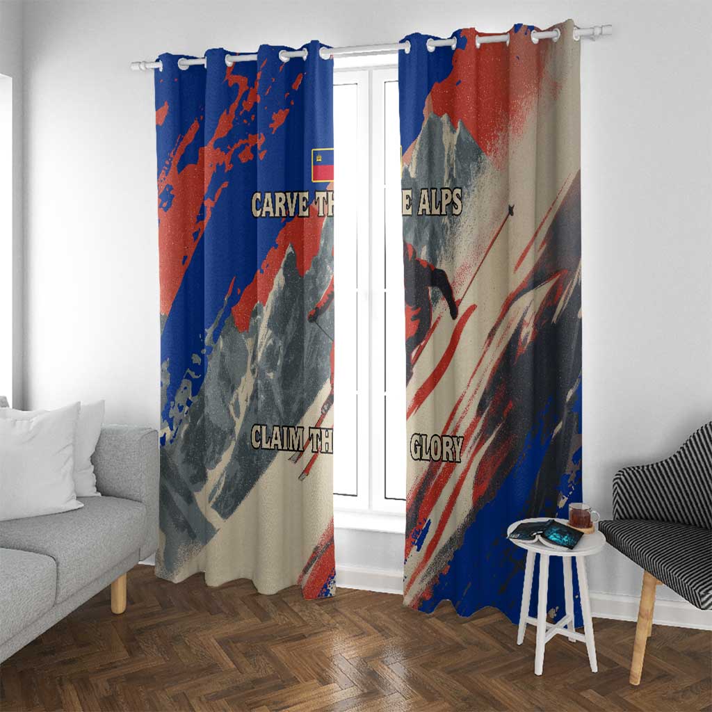 Liechtenstein Window Curtain with Alpine Skiing Red Blue Design and Mountain Landscape - Wonder Print Shop