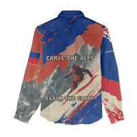 Liechtenstein Women Casual Shirt with Alpine Skiing Red Blue Design and Mountain Landscape - Wonder Print Shop