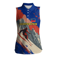 Liechtenstein Women Sleeveless Polo Shirt with Alpine Skiing Red Blue Design and Mountain Landscape - Wonder Print Shop