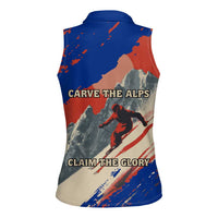 Liechtenstein Women Sleeveless Polo Shirt with Alpine Skiing Red Blue Design and Mountain Landscape - Wonder Print Shop
